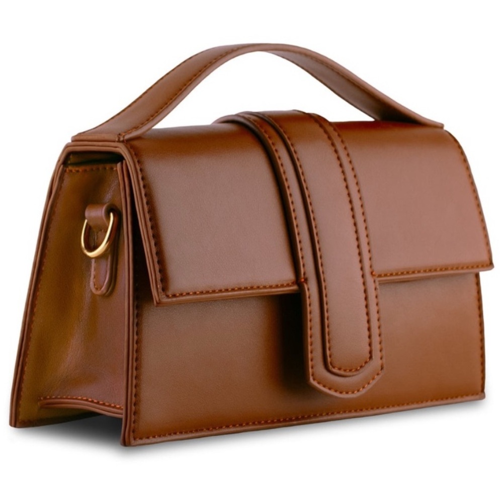 Kayla + Ava Miranda Shoulder Bag Cognac Brown NWOT Vegan Leather Convertible Pur